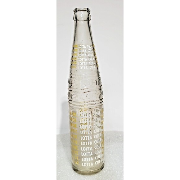 Vintage LOTTA COLA 16oz Clear Glass ACL Soda Bottle Yellow White Lettering - Picture 1 of 16